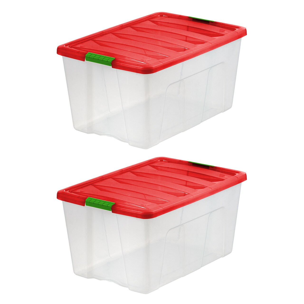 IRIS Christmas Plastic Storage Bins with Lids and Secure Latching Buckles, Holiday Red